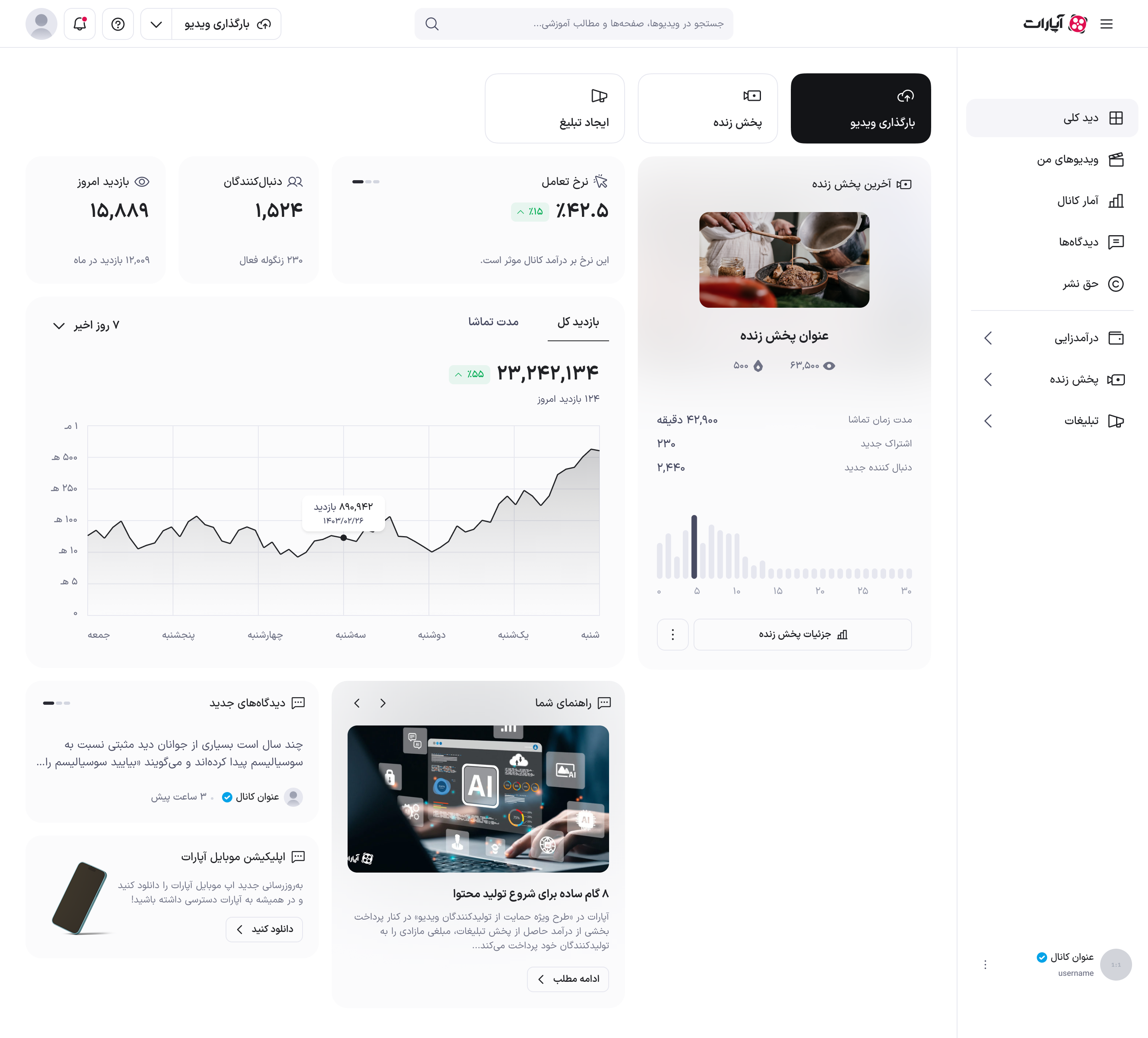 صفحه دید کلی برای استریمر