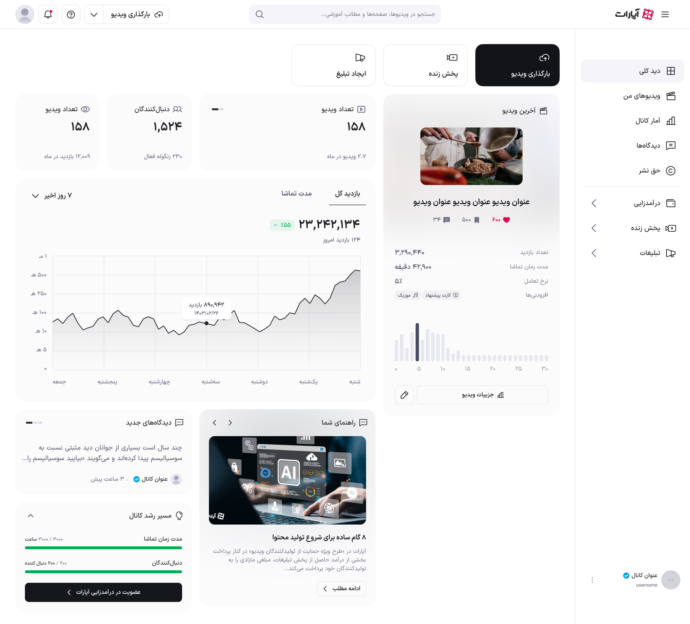 صفحه دید کلی با مسیر رشد تکمیل‌شده