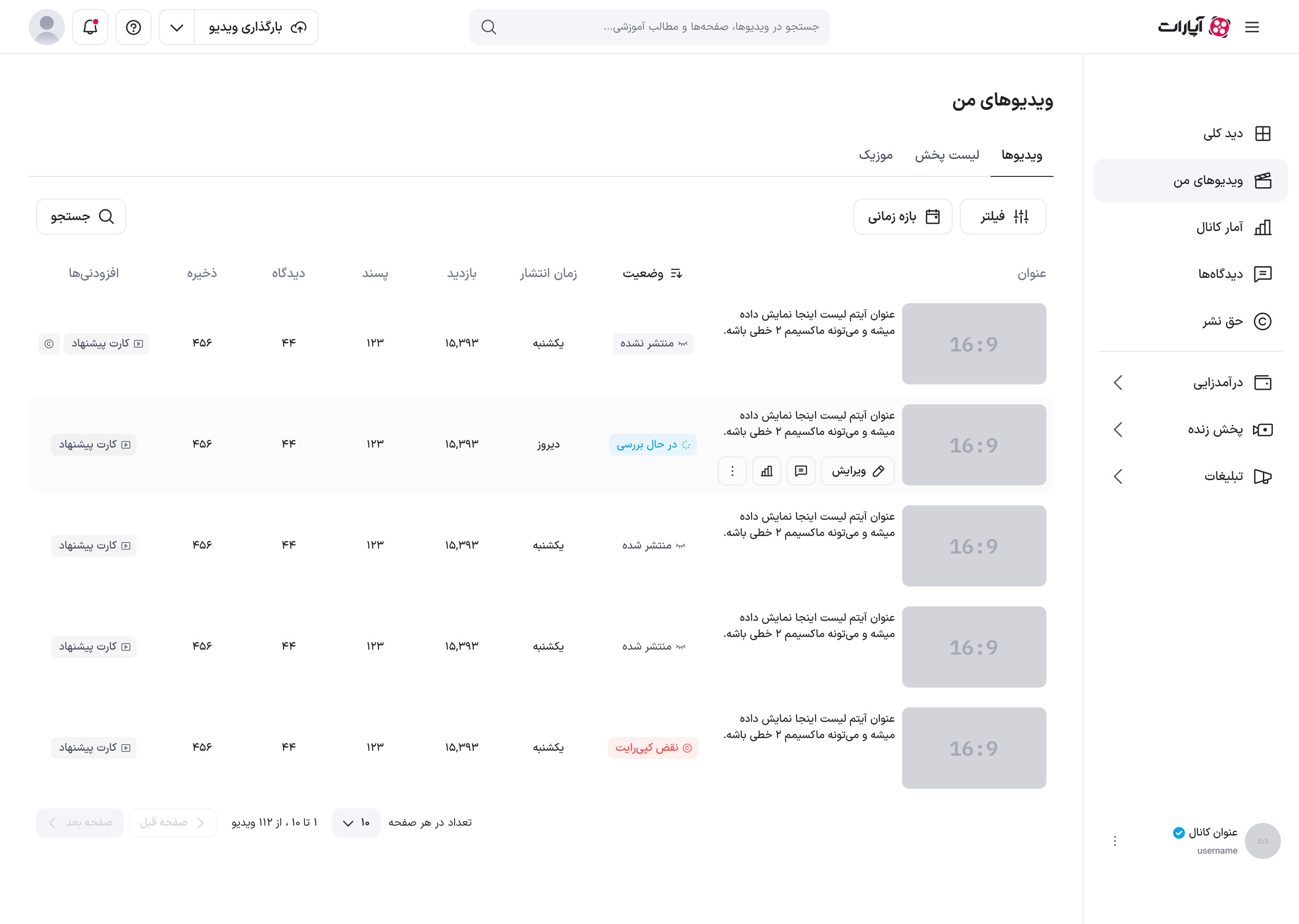 لیست ویدئوها