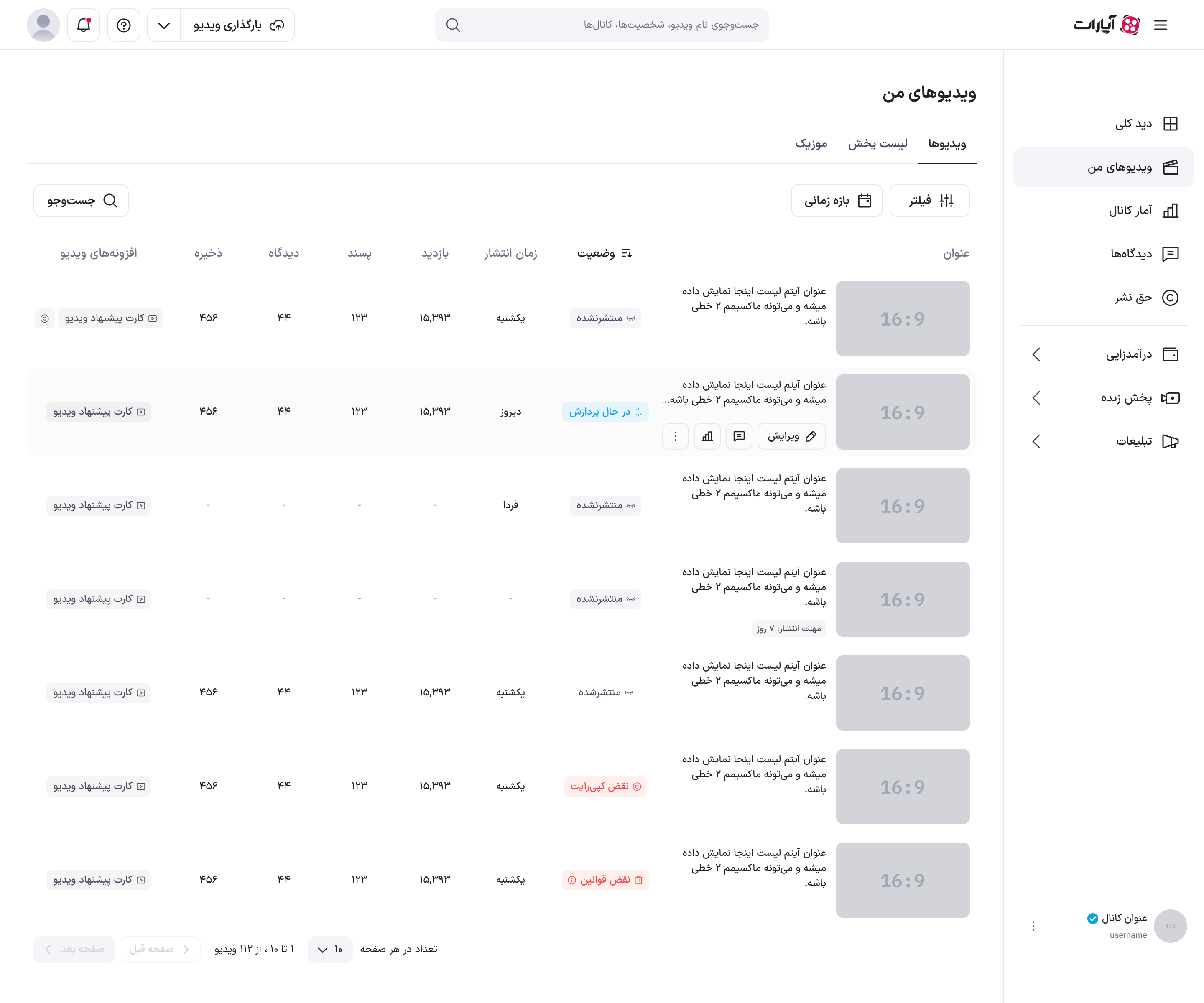 لیست ویدئوها